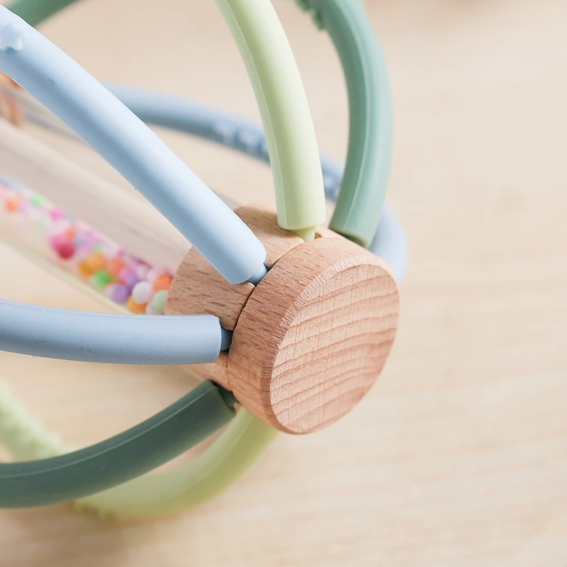 Baby Rattle Toy Wooden Rain Drum With Silicone Baby Sensory Touch Toy Newborn Dental Care Gum Anti-eating Hand ​Molar Stick Gif