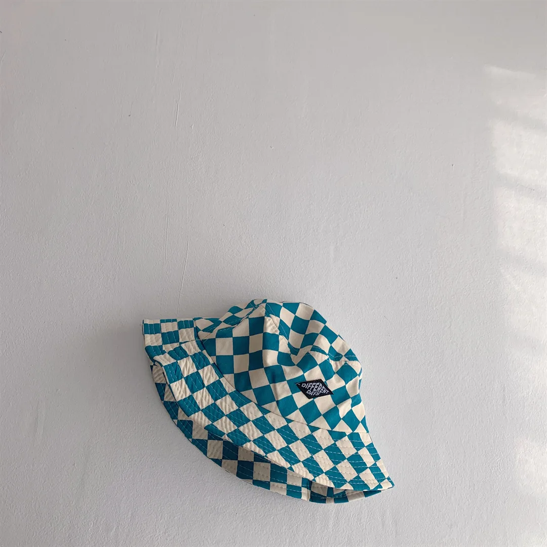 Fashionable Checkerboard Pattern Kids Bucket Hat Cute Plaid Baby Boys Girls Sun Hat Soft Kids Chilren Fisherman Panama Caps