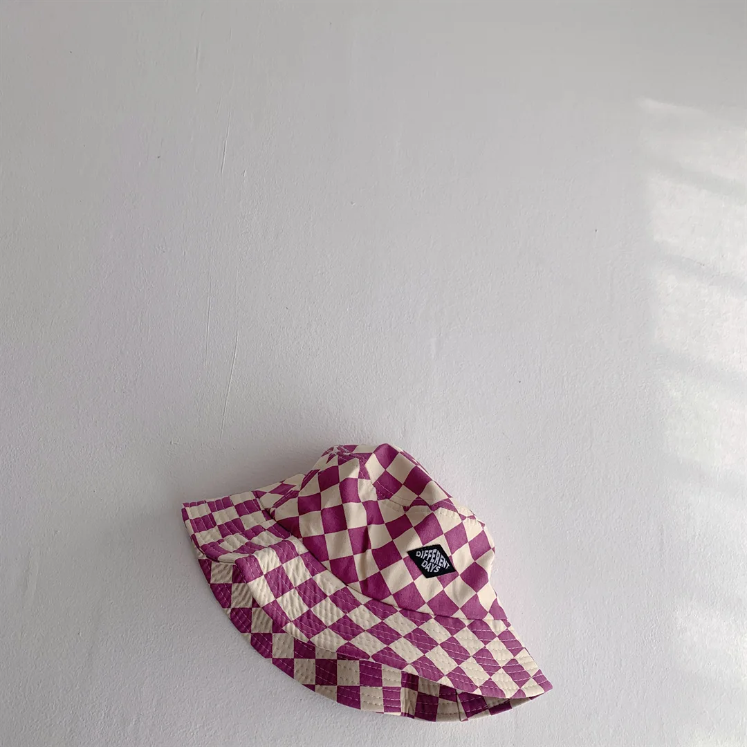 Fashionable Checkerboard Pattern Kids Bucket Hat Cute Plaid Baby Boys Girls Sun Hat Soft Kids Chilren Fisherman Panama Caps
