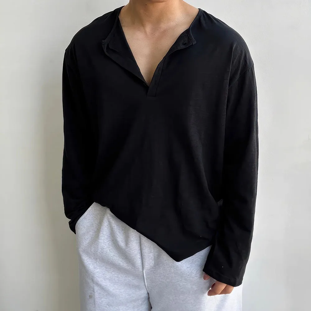 Cotton Men's Long Sleeve T-shirts for Men Blouses Korean Trend Harajuku Loose T Shirts Spring Autumn Bottoming Shirts Soft