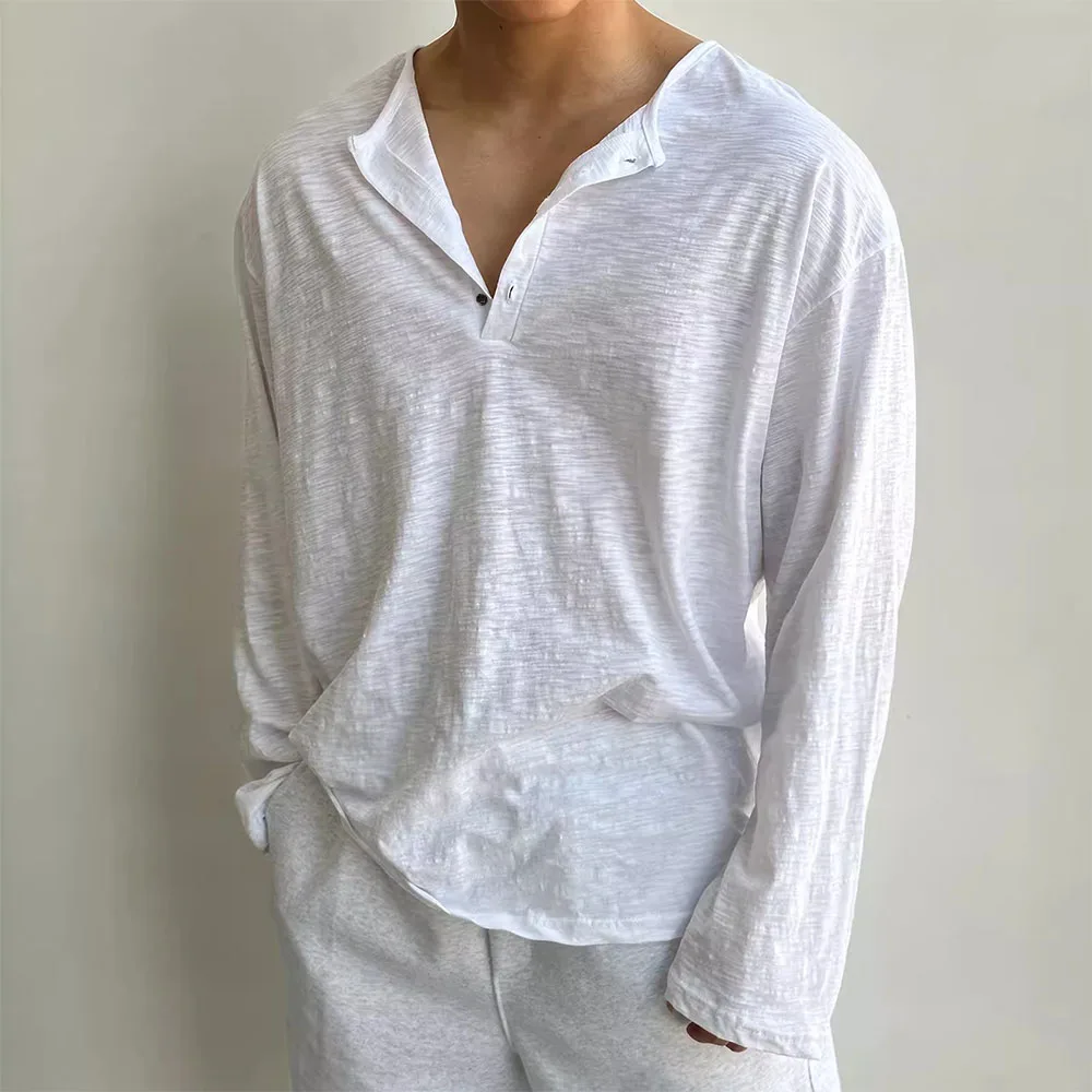 Cotton Men's Long Sleeve T-shirts for Men Blouses Korean Trend Harajuku Loose T Shirts Spring Autumn Bottoming Shirts Soft