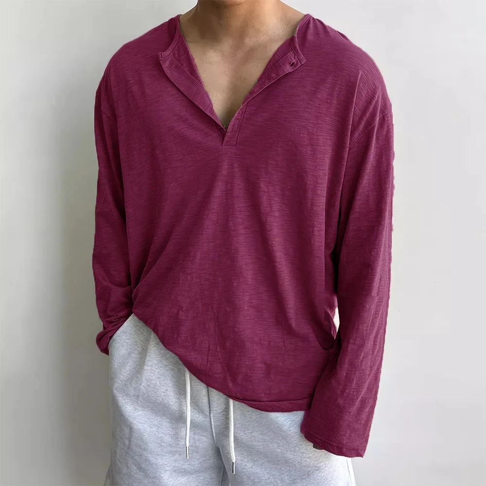 Cotton Men's Long Sleeve T-shirts for Men Blouses Korean Trend Harajuku Loose T Shirts Spring Autumn Bottoming Shirts Soft