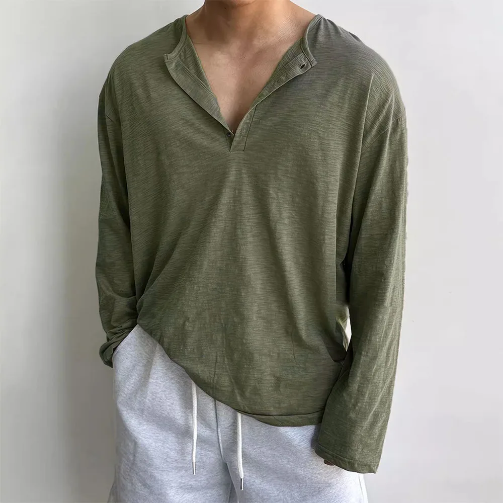 Cotton Men's Long Sleeve T-shirts for Men Blouses Korean Trend Harajuku Loose T Shirts Spring Autumn Bottoming Shirts Soft