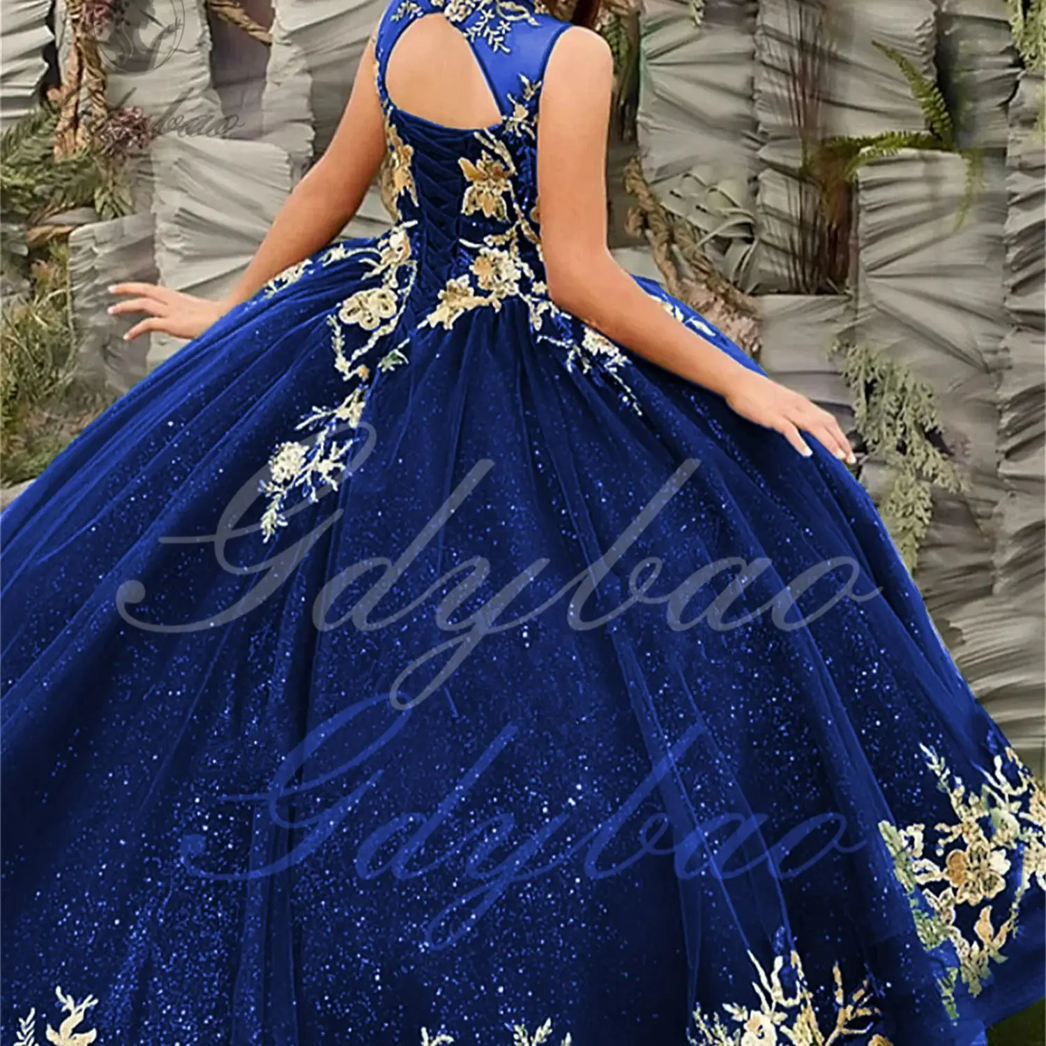 Gold Tulle Flower Girl Dress For Wedding Sleeveless Applique Puffy Floor Length Princess Kids First Communion Ball Gown