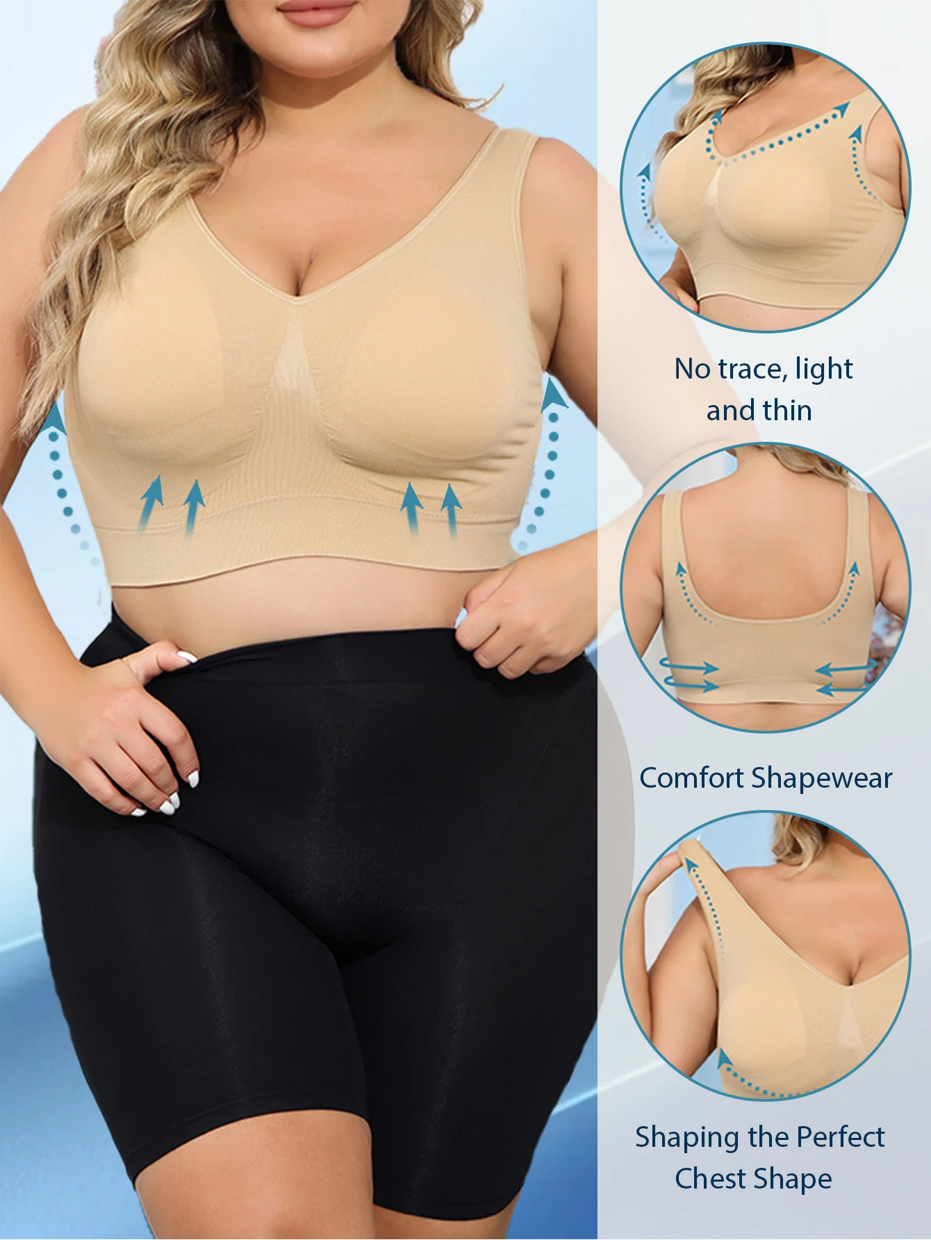 Women's Plus Size Bras with No Wire Shaping and Lifting to Prevent Spillage and Sagging - Detachable Pads