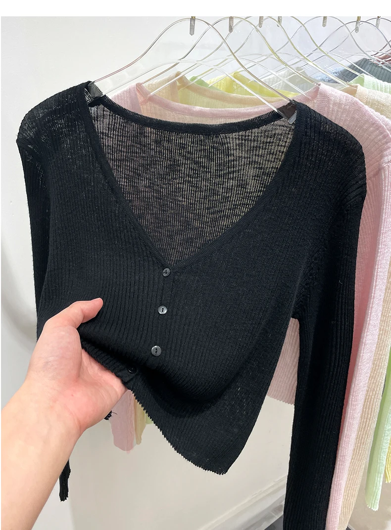 Korean Cardigan Women Thin Summer Casual Solid Feminino Sun-proof All-match Knitted V-neck Sweet Style Candy Color Basic Daily
