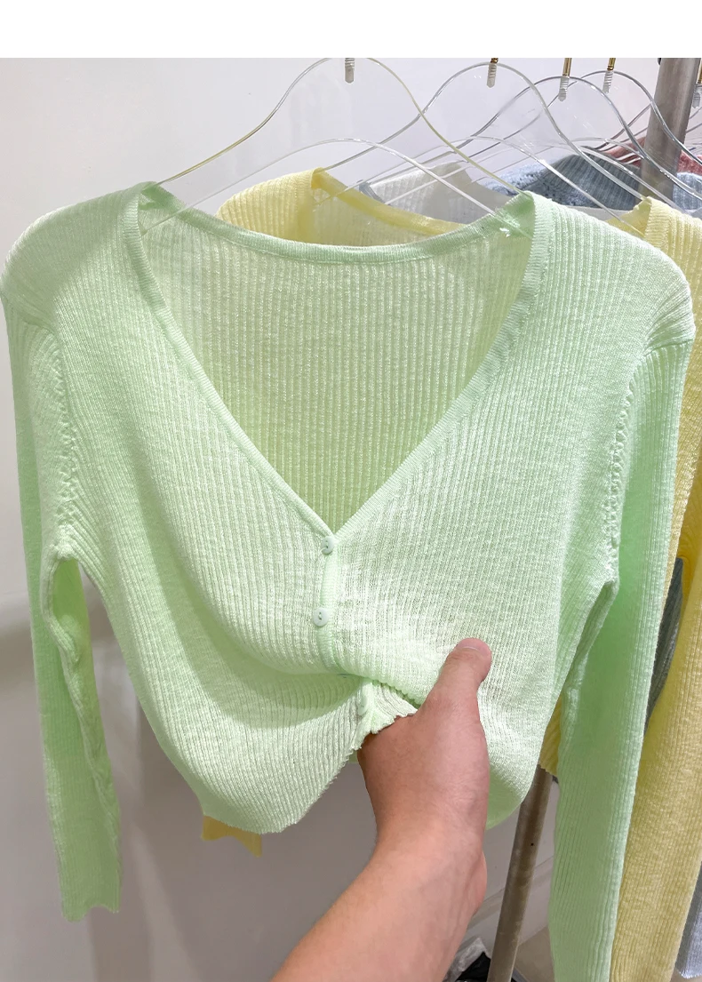 Korean Cardigan Women Thin Summer Casual Solid Feminino Sun-proof All-match Knitted V-neck Sweet Style Candy Color Basic Daily