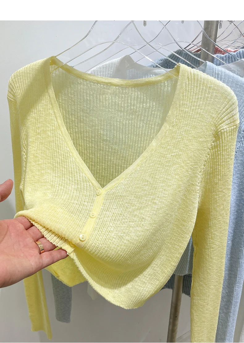 Korean Cardigan Women Thin Summer Casual Solid Feminino Sun-proof All-match Knitted V-neck Sweet Style Candy Color Basic Daily