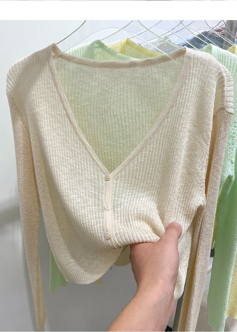 Korean Cardigan Women Thin Summer Casual Solid Feminino Sun-proof All-match Knitted V-neck Sweet Style Candy Color Basic Daily