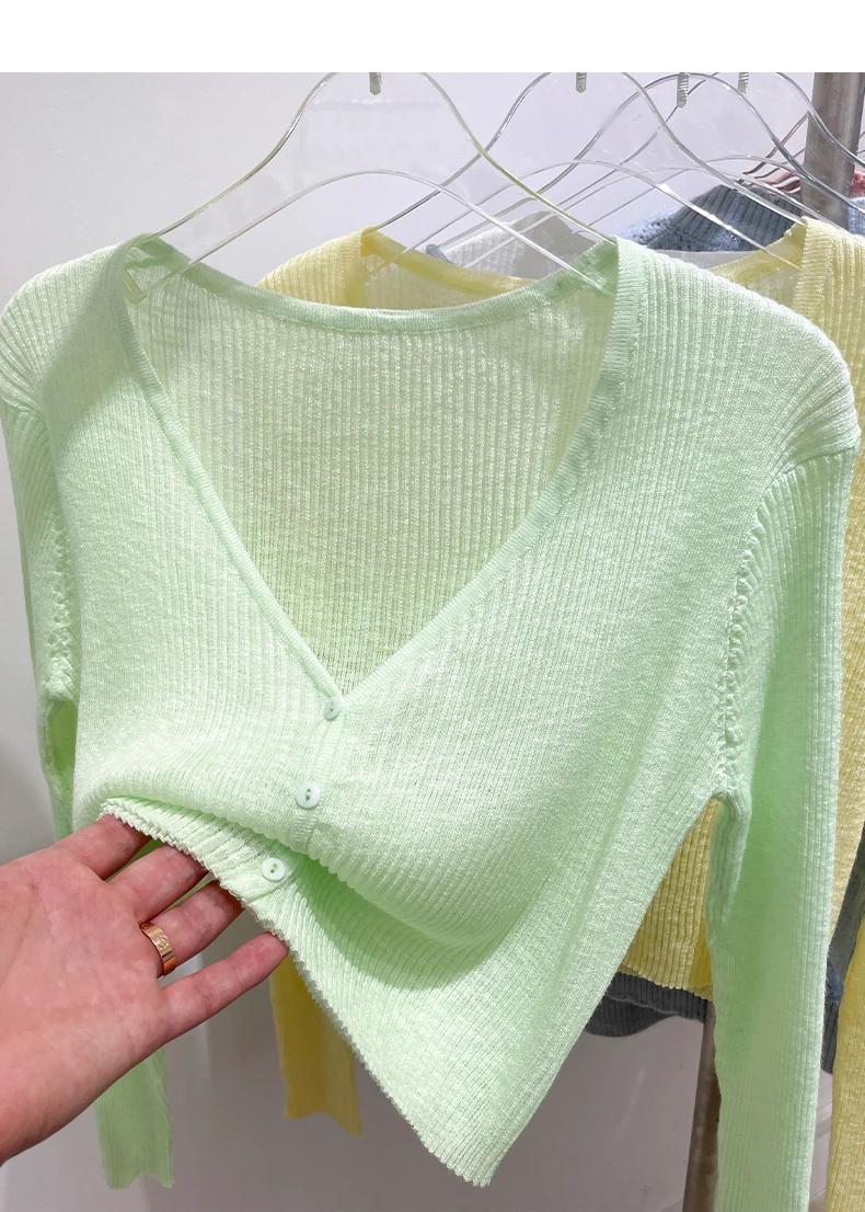 Korean Cardigan Women Thin Summer Casual Solid Feminino Sun-proof All-match Knitted V-neck Sweet Style Candy Color Basic Daily