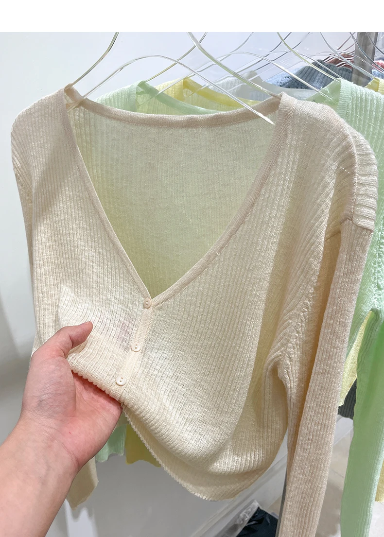 Korean Cardigan Women Thin Summer Casual Solid Feminino Sun-proof All-match Knitted V-neck Sweet Style Candy Color Basic Daily