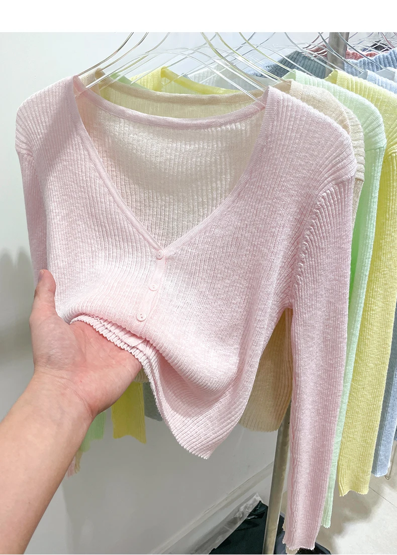 Korean Cardigan Women Thin Summer Casual Solid Feminino Sun-proof All-match Knitted V-neck Sweet Style Candy Color Basic Daily