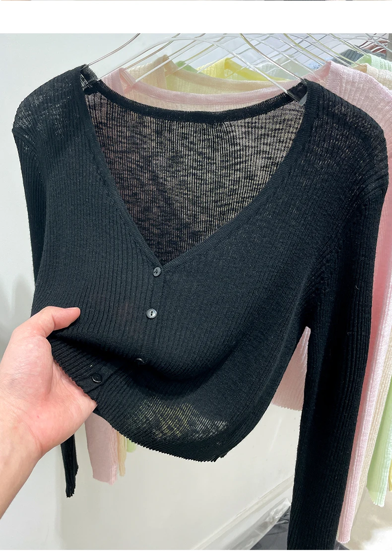 Korean Cardigan Women Thin Summer Casual Solid Feminino Sun-proof All-match Knitted V-neck Sweet Style Candy Color Basic Daily