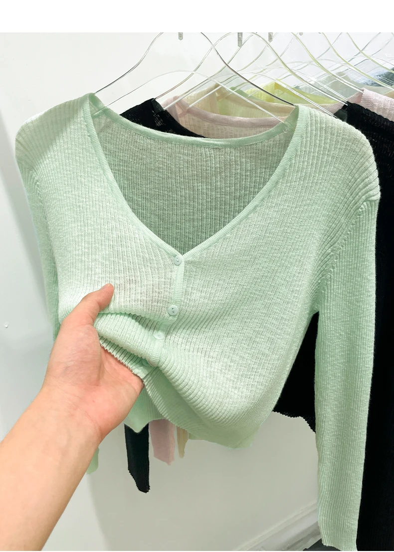 Korean Cardigan Women Thin Summer Casual Solid Feminino Sun-proof All-match Knitted V-neck Sweet Style Candy Color Basic Daily