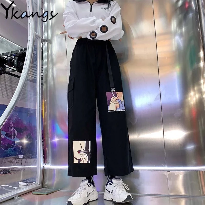 Cute Y2K Striped Pants Women Kawaii Sweet Harajuku Fleece Sports Korean Fashion Sweatpants Girly Basic Cartoon Japanese Trousers
