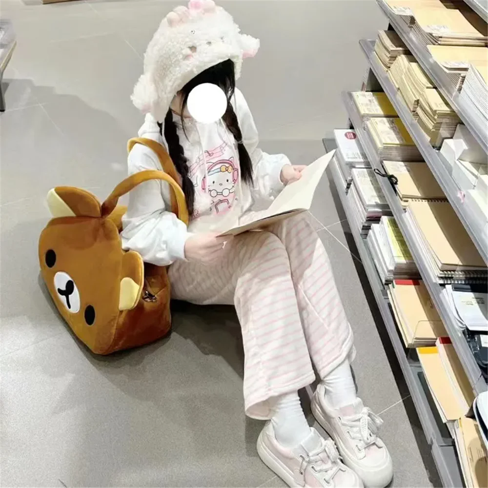 Cute Y2K Striped Pants Women Kawaii Sweet Harajuku Fleece Sports Korean Fashion Sweatpants Girly Basic Cartoon Japanese Trousers