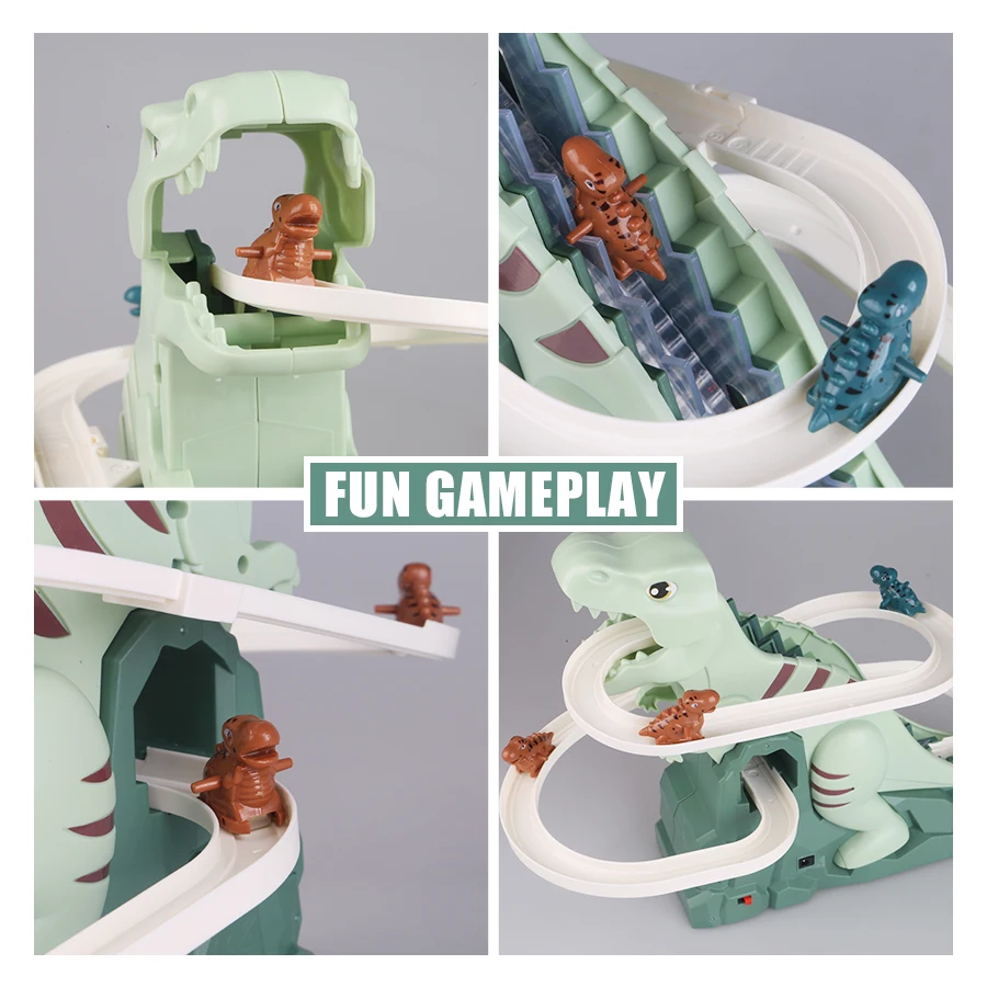 Dinosaur Climbing Slide Music Toy with 3 Dinosaurs, Puzzle Fun Electric Slide Toy Car, Halloween Boy and Girl Christmas Gift