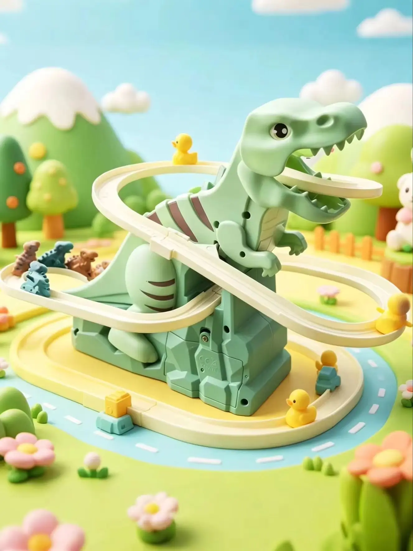 Dinosaur Climbing Slide Music Toy with 3 Dinosaurs, Puzzle Fun Electric Slide Toy Car, Halloween Boy and Girl Christmas Gift
