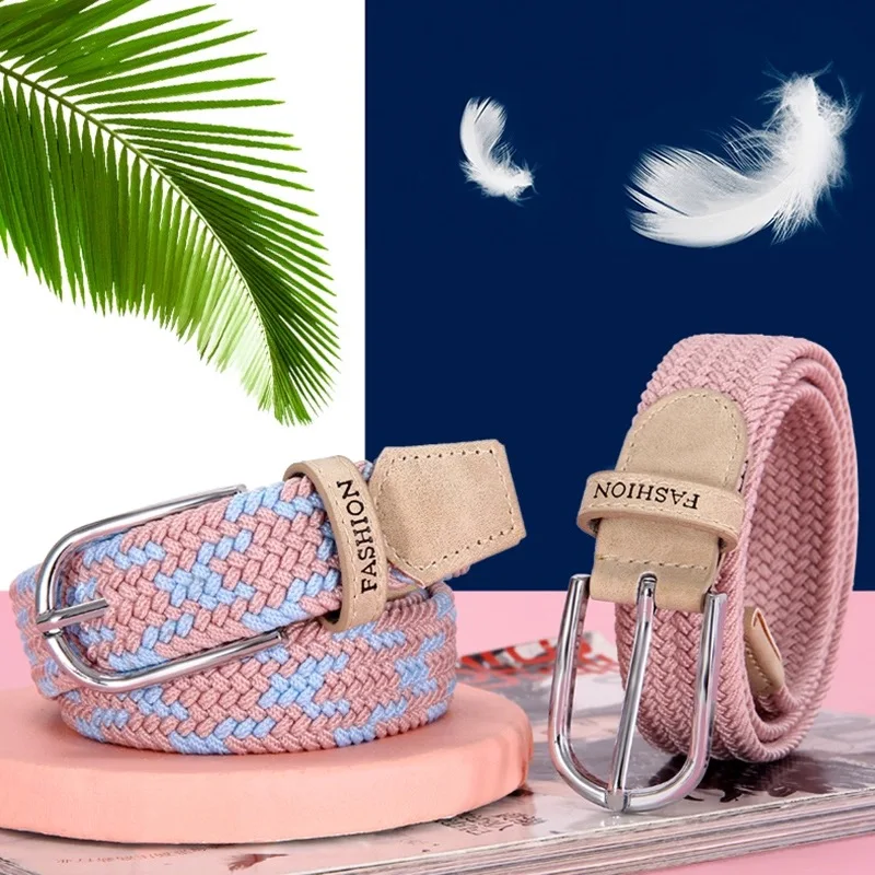 Non-perforated belt ladies all-in-one jeans canvas belt woven elastic pin buckle student slacker cloth belt