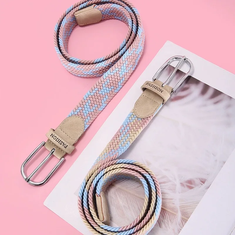 Non-perforated belt ladies all-in-one jeans canvas belt woven elastic pin buckle student slacker cloth belt