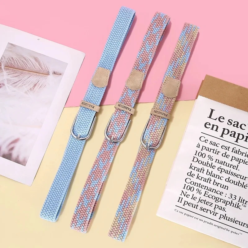 Non-perforated belt ladies all-in-one jeans canvas belt woven elastic pin buckle student slacker cloth belt