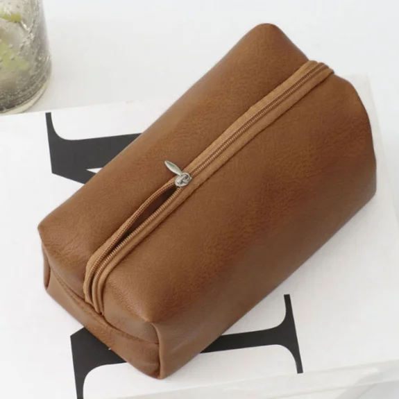 New Solid-Color High-End PU Makeup Bag, Large-Capacity Portable Hand-Held Toiletries Storage Bag, One Piece