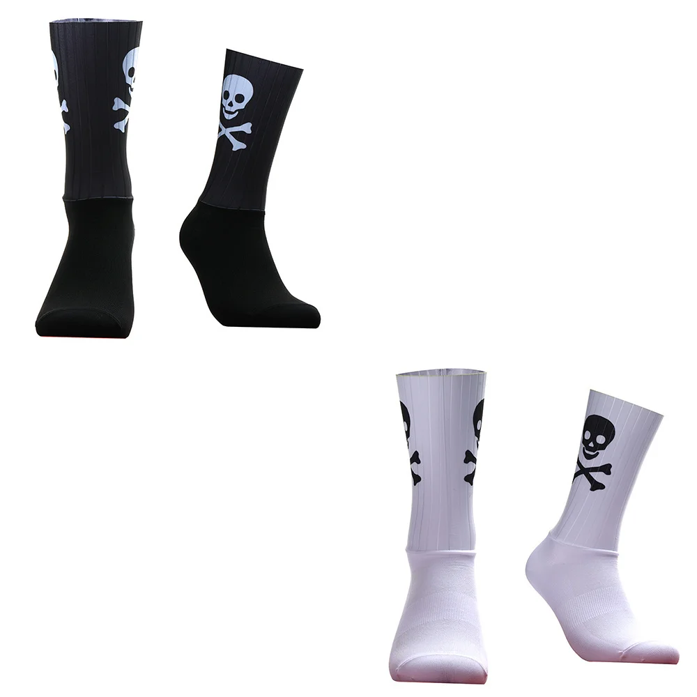 2027 New Skull Non-slip Sports Silicone Seamless Aero Cycling Socks Breathable Pattern Road Bike Racing Socks