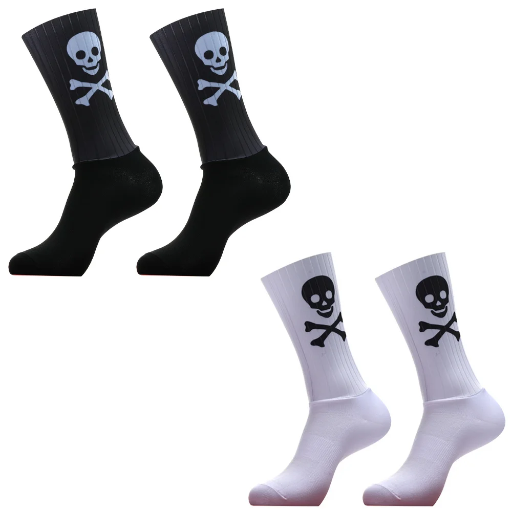 2027 New Skull Non-slip Sports Silicone Seamless Aero Cycling Socks Breathable Pattern Road Bike Racing Socks