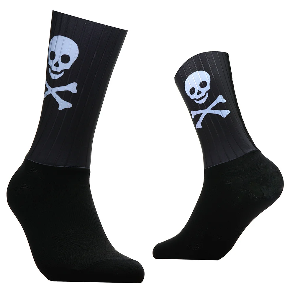 2027 New Skull Non-slip Sports Silicone Seamless Aero Cycling Socks Breathable Pattern Road Bike Racing Socks