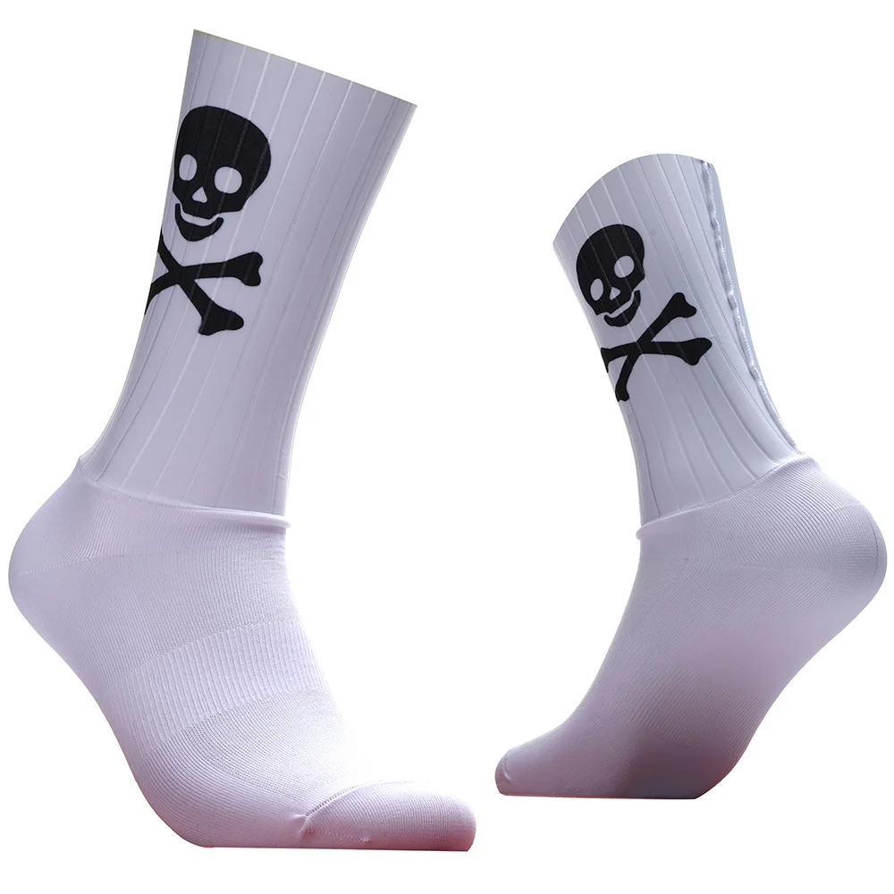 2027 New Skull Non-slip Sports Silicone Seamless Aero Cycling Socks Breathable Pattern Road Bike Racing Socks