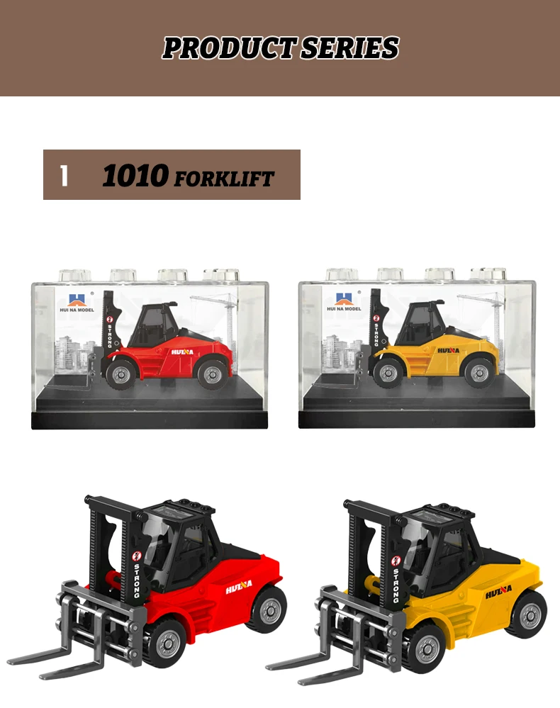 HUINA 1:80 Construction Alloy Diecast Car Model Forklift Roller Dumper Excavator Engineering Agitator Truck Toy Collection Gift