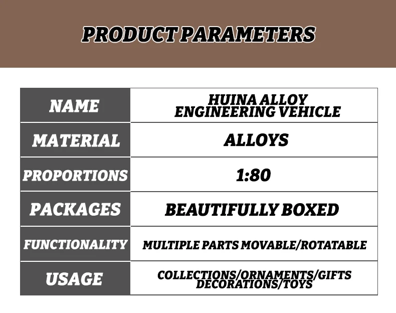 HUINA 1:80 Construction Alloy Diecast Car Model Forklift Roller Dumper Excavator Engineering Agitator Truck Toy Collection Gift