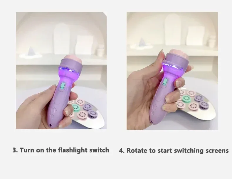 Projection Flashlight, Early Education Puzzle Development Toy, Children Enlightenment Luminous Toy, Cartoon Patterns Projector