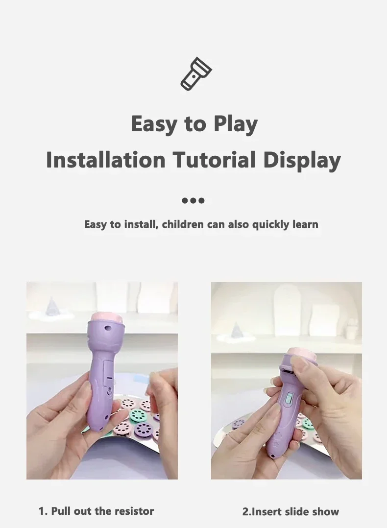 Projection Flashlight, Early Education Puzzle Development Toy, Children Enlightenment Luminous Toy, Cartoon Patterns Projector