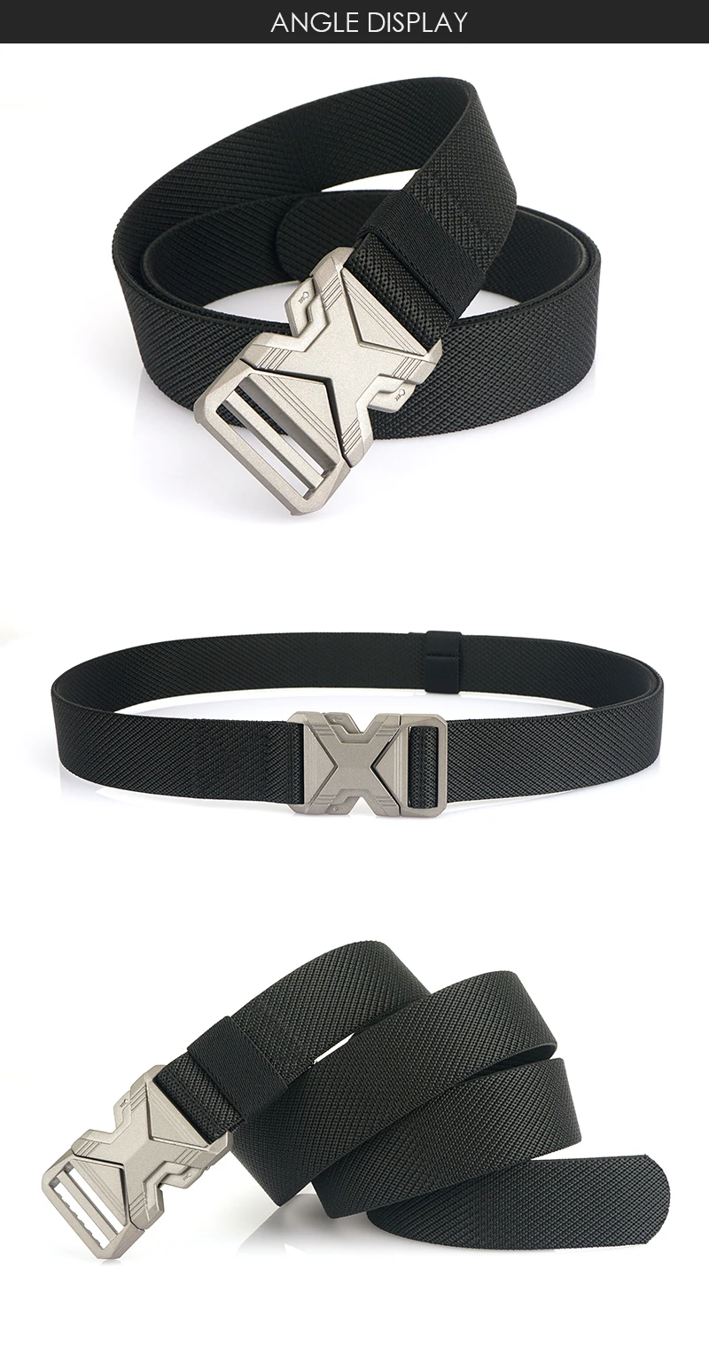 VATLTY 3.4cm Elastic Belt for Men Quick Release Metal Buckle Tactical Outdoor Casual Belt Tight Woven Thin Belt Waistband Male