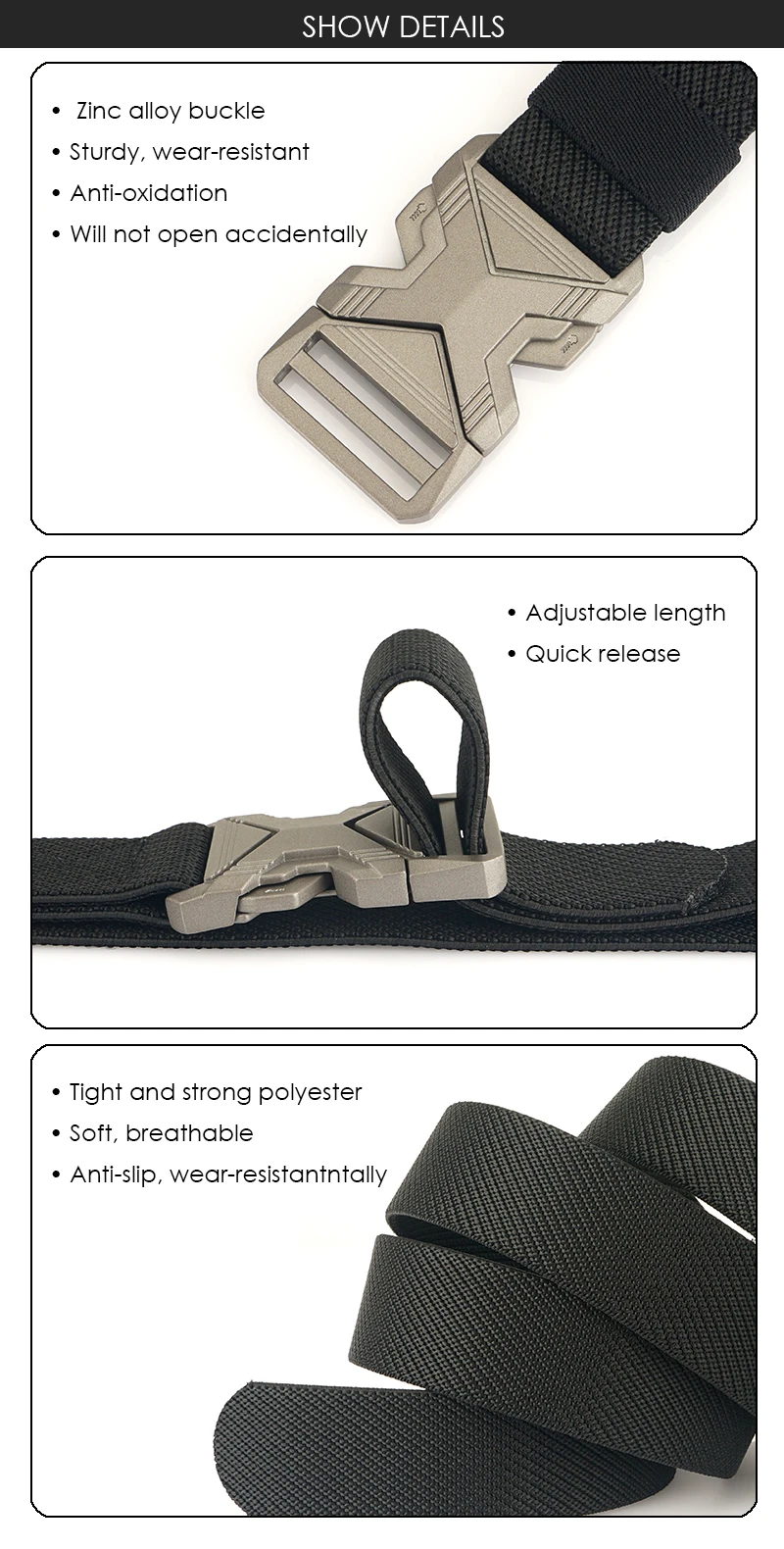 VATLTY 3.4cm Elastic Belt for Men Quick Release Metal Buckle Tactical Outdoor Casual Belt Tight Woven Thin Belt Waistband Male