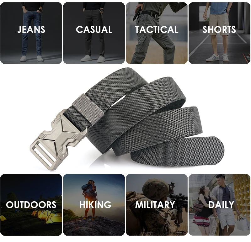 VATLTY 3.4cm Elastic Belt for Men Quick Release Metal Buckle Tactical Outdoor Casual Belt Tight Woven Thin Belt Waistband Male