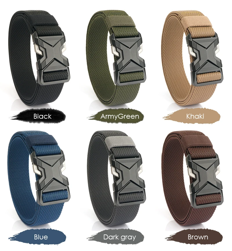 VATLTY 3.4cm Elastic Belt for Men Quick Release Metal Buckle Tactical Outdoor Casual Belt Tight Woven Thin Belt Waistband Male