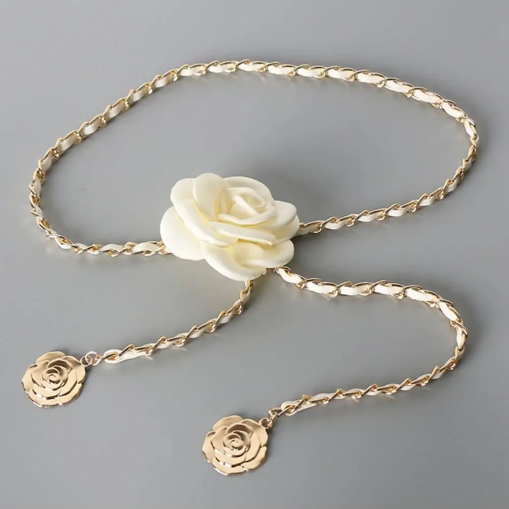 1PC Women's Fashion Camellia Waist Chain Flower Leather Metal Chain Waist Belt Versatile Decoration Pants Chain