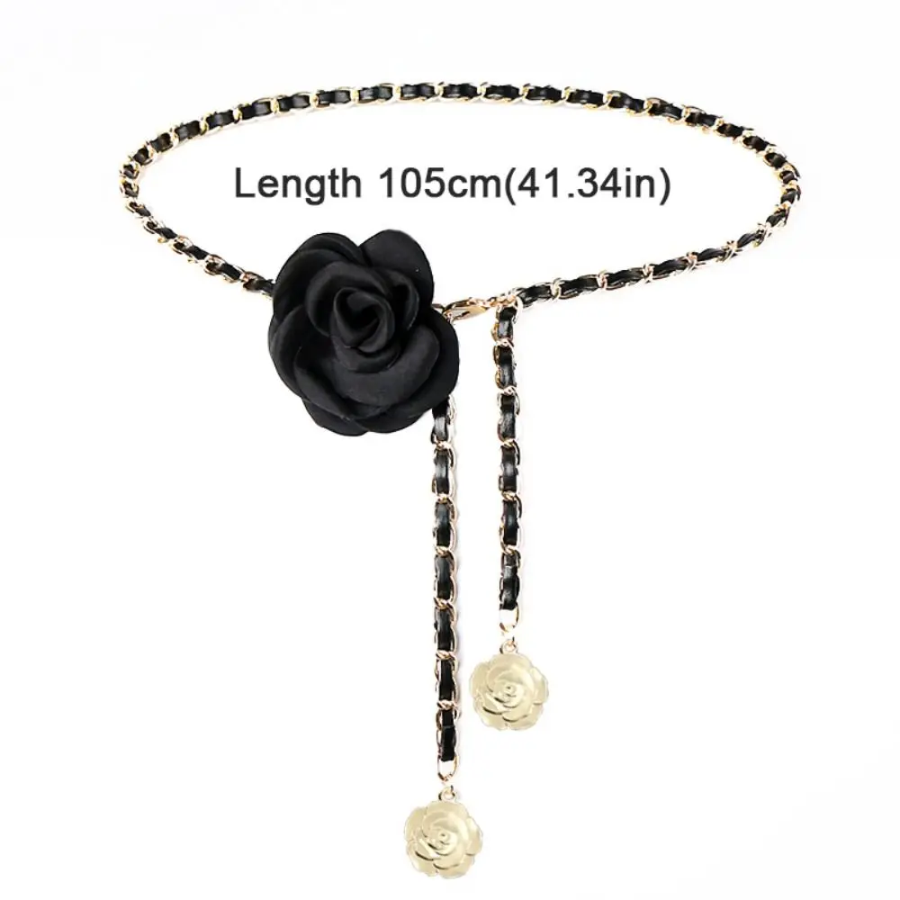 1PC Women's Fashion Camellia Waist Chain Flower Leather Metal Chain Waist Belt Versatile Decoration Pants Chain