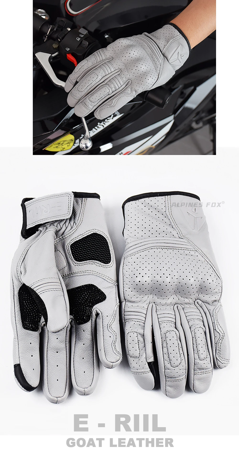 Retro Motorcycle Leather Gloves Perforated Summer Breathable Touch Screen Motobike Cycling Accessories Full Finger Protective