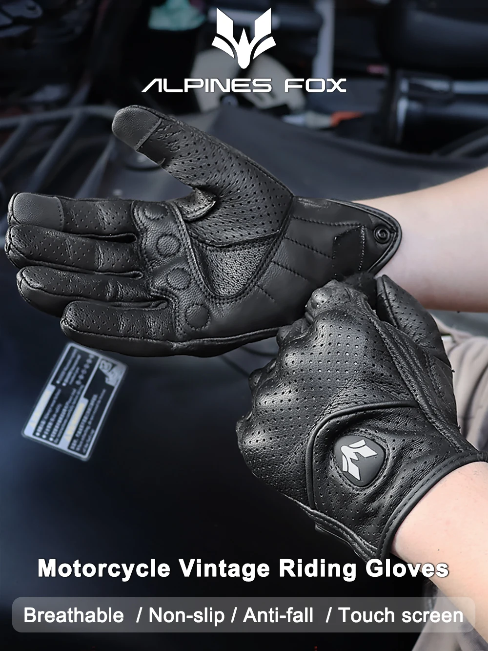 Retro Motorcycle Leather Gloves Perforated Summer Breathable Touch Screen Motobike Cycling Accessories Full Finger Protective