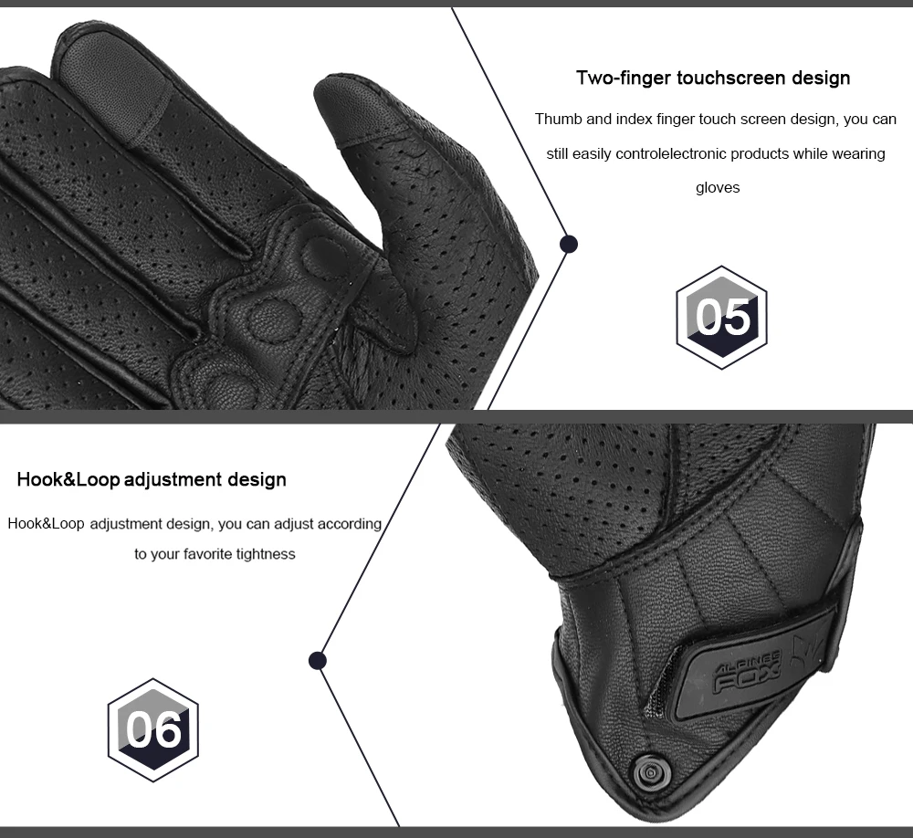 Retro Motorcycle Leather Gloves Perforated Summer Breathable Touch Screen Motobike Cycling Accessories Full Finger Protective