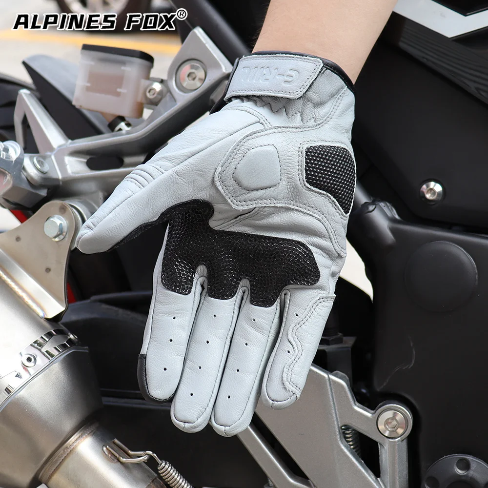 Retro Motorcycle Leather Gloves Perforated Summer Breathable Touch Screen Motobike Cycling Accessories Full Finger Protective