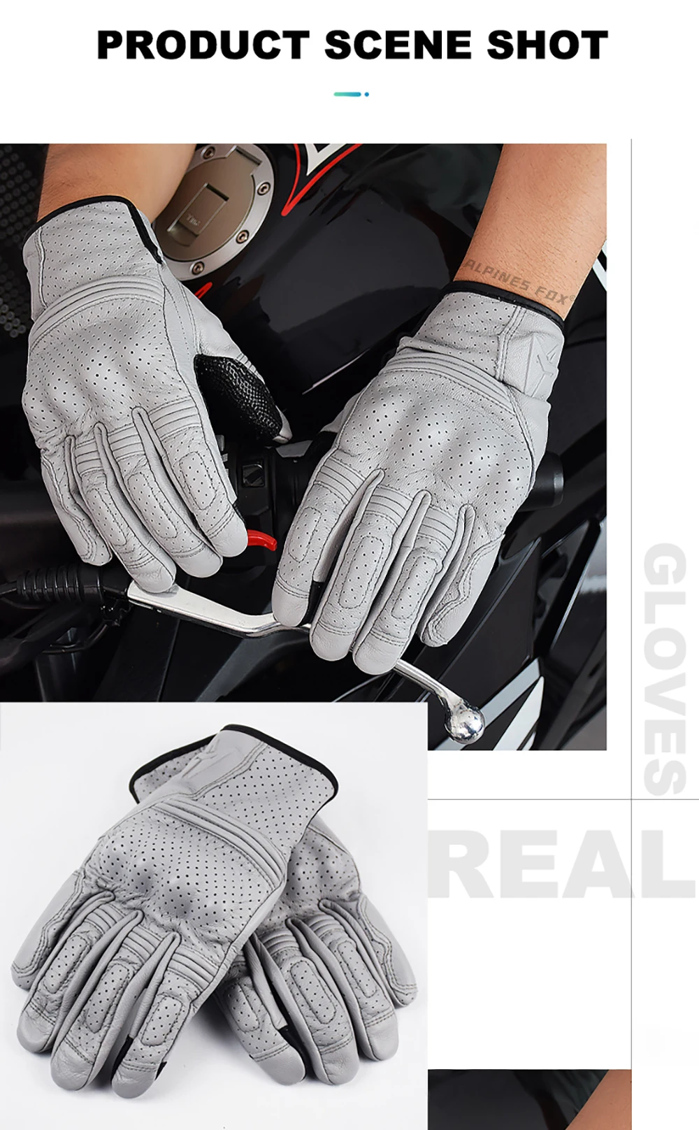Retro Motorcycle Leather Gloves Perforated Summer Breathable Touch Screen Motobike Cycling Accessories Full Finger Protective