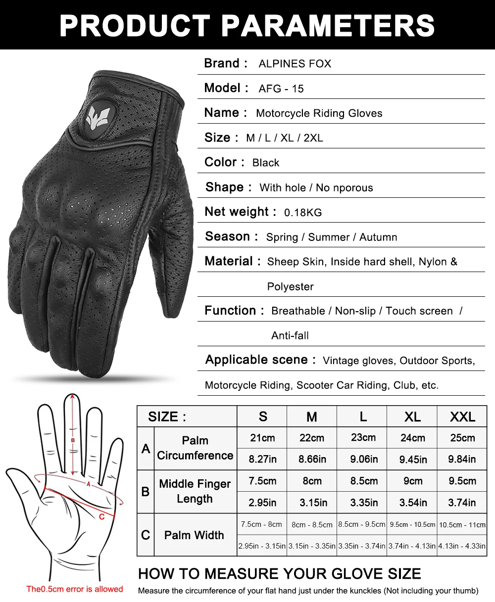 Retro Motorcycle Leather Gloves Perforated Summer Breathable Touch Screen Motobike Cycling Accessories Full Finger Protective