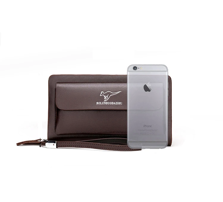 KANGAROO Brand Men Clutch Bag Fashion Leather Long Purse Double Zipper Business Wallet Black Brown Male Casual Handy Bag