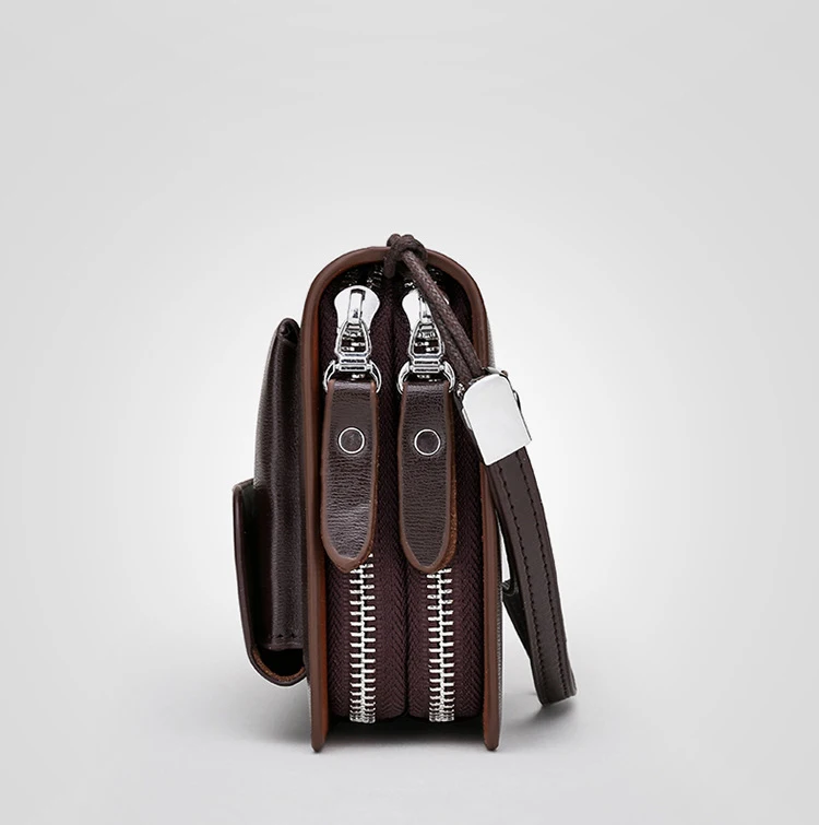 KANGAROO Brand Men Clutch Bag Fashion Leather Long Purse Double Zipper Business Wallet Black Brown Male Casual Handy Bag