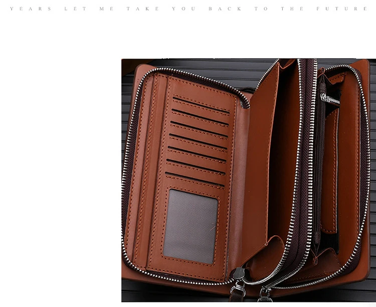 KANGAROO Brand Men Clutch Bag Fashion Leather Long Purse Double Zipper Business Wallet Black Brown Male Casual Handy Bag