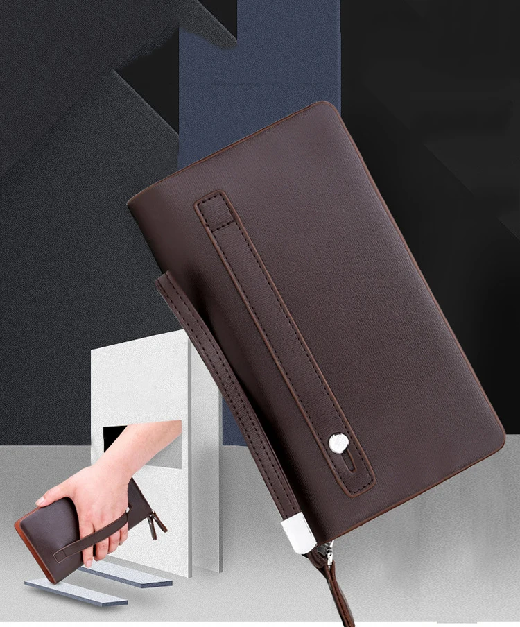KANGAROO Brand Men Clutch Bag Fashion Leather Long Purse Double Zipper Business Wallet Black Brown Male Casual Handy Bag